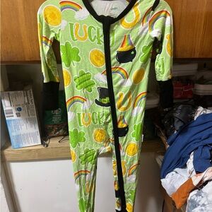 Playful Green Kids Footie Pajamas